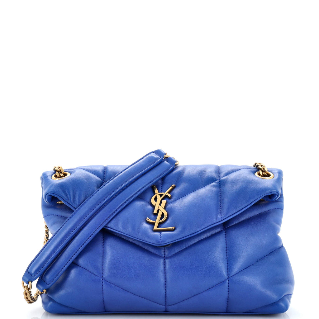 Loulou Small Leather Shoulder Bag in Blue - Saint Laurent