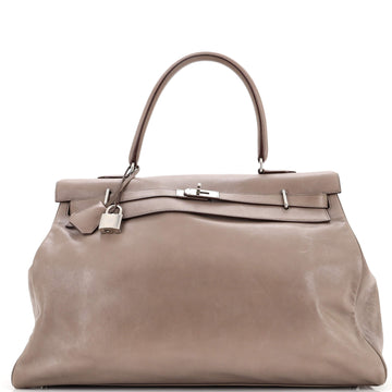 Hermes Kelly Relax Handbag Grey Veau Sikkim with Palladium Hardware 50