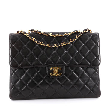 Chanel Vintage Classic Single Flap Bag Quilted Lambskin Jumbo Black