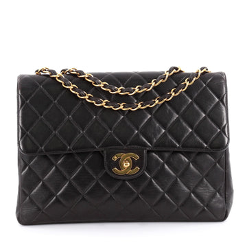 Chanel Vintage Classic Single Flap Bag Quilted Lambskin Jumbo Black
