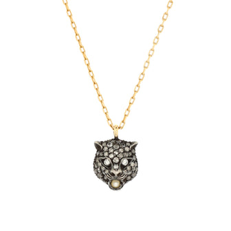 Gucci Le Marche Des Merveilles Feline Head Pendant Necklace 18K Yellow Gold with Diamonds and Pearl