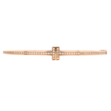 Tiffany & Co. T Hinged Wire Bangle Bracelet 18K Rose Gold and Diamonds