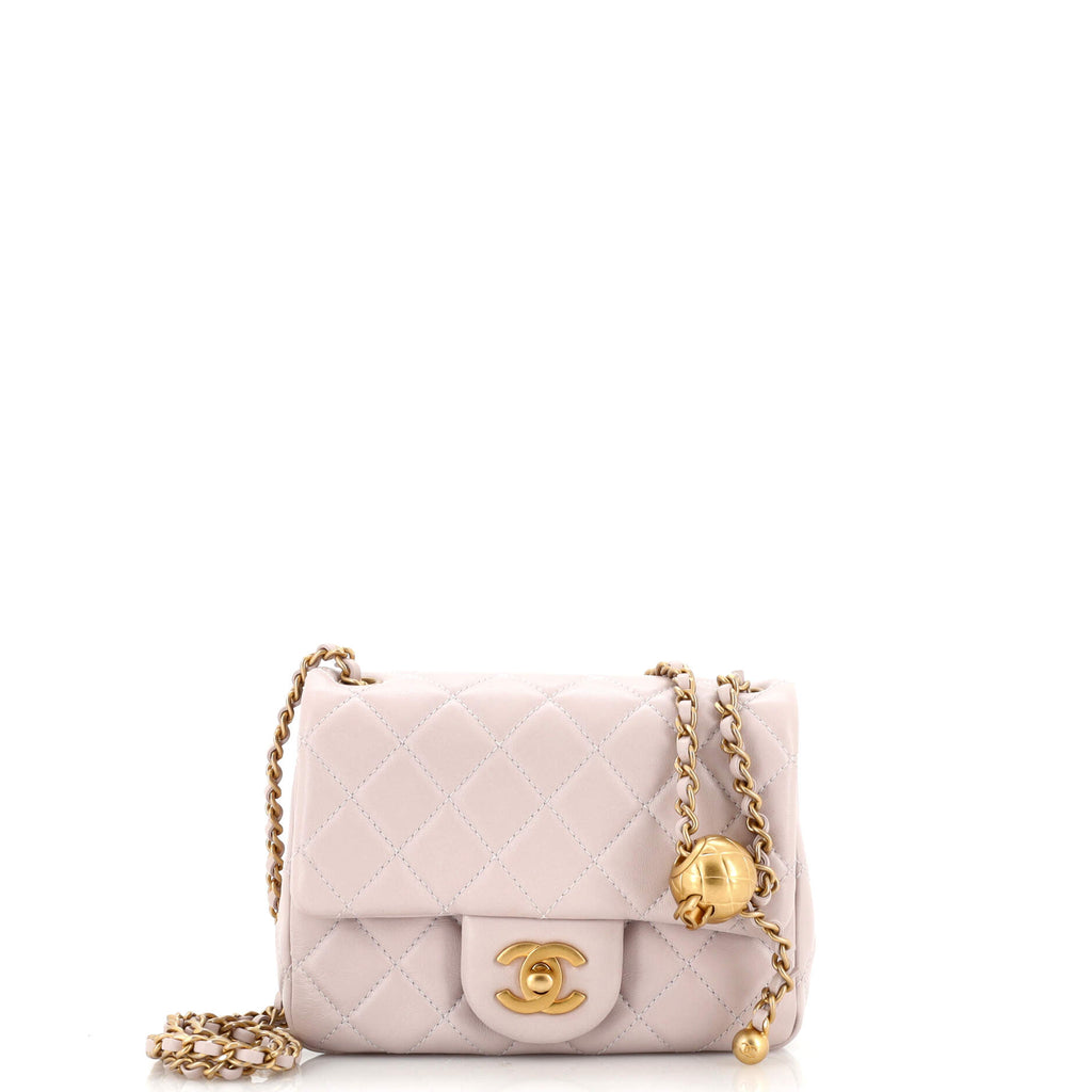 Chanel Pearl Crush Square Flap Bag Quilted Lambskin Mini Purple 2137041