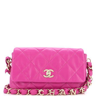 Chanel Logo Chain Strap Flap Bag Quilted Lambskin Medium