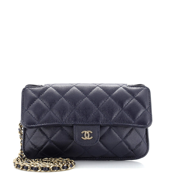 Chanel Foldable Tote Bag with Chain Quilted Caviar with Printed