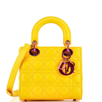 Christian Dior Lady Dior Bag Cannage Quilt Lambskin with Rainbow Hardware Small