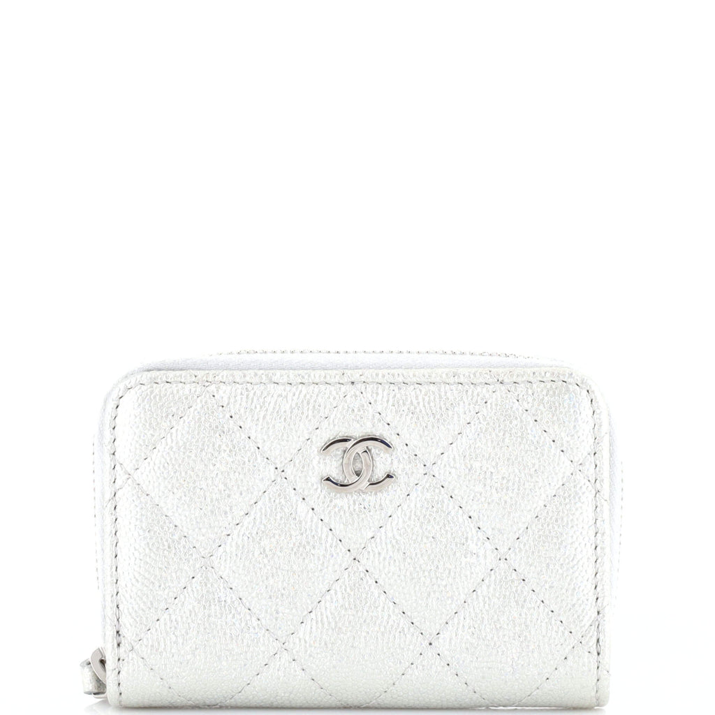 Chanel CC Zip Coin Purse Quilted Caviar Small Silver 213721131