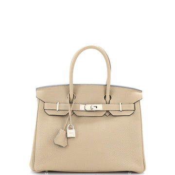 Hermes Birkin Handbag Light Clemence with Palladium Hardware 30