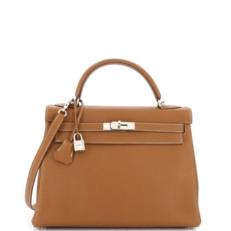 Hermes Kelly Handbag Brown Togo with Palladium Hardware 32