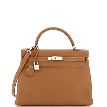 Hermes Kelly Handbag Brown Togo with Palladium Hardware 32
