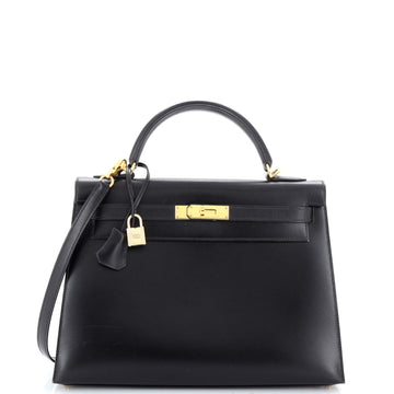 Hermes Kelly Handbag Black Box Calf with Gold Hardware 32