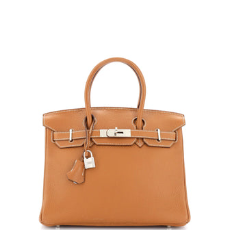 Hermes Birkin Handbag Brown Clemence with Palladium Hardware 30