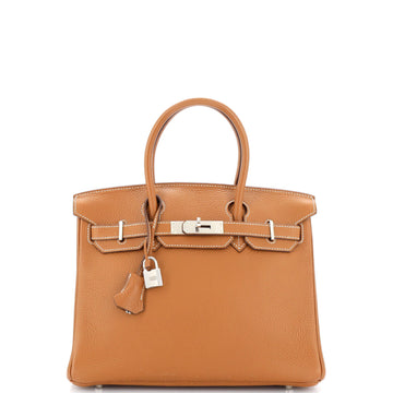 Hermes Birkin Handbag Brown Clemence with Palladium Hardware 30
