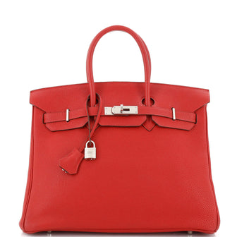 Hermes Birkin Handbag Red Togo with Palladium Hardware 35
