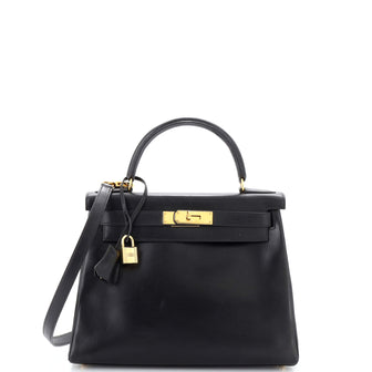 Hermes Kelly Handbag Black Box Calf with Gold Hardware 28