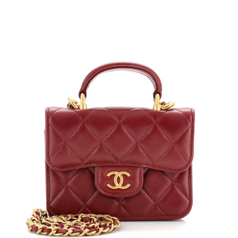 Chanel Top Handle Flap Coin Purse with Chain Quilted Lambskin Red