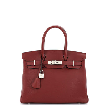 Hermes Birkin Handbag Red Clemence with Palladium Hardware 30 Red