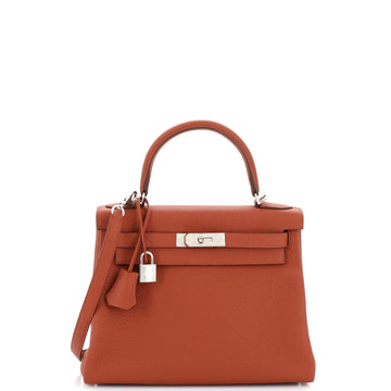 Hermes Kelly Handbag Red Togo with Palladium Hardware 28