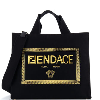 FENDI x Versace Fendace Convertible Shopping Tote (Outlet) Embroidered  Canvas Large