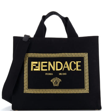 Fendi x Versace Fendace Convertible Shopping Tote (Outlet) Embroidered Canvas Large