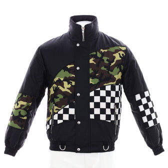 Celine Men's Puffer Bomber Jacket Nylon with Print Detail