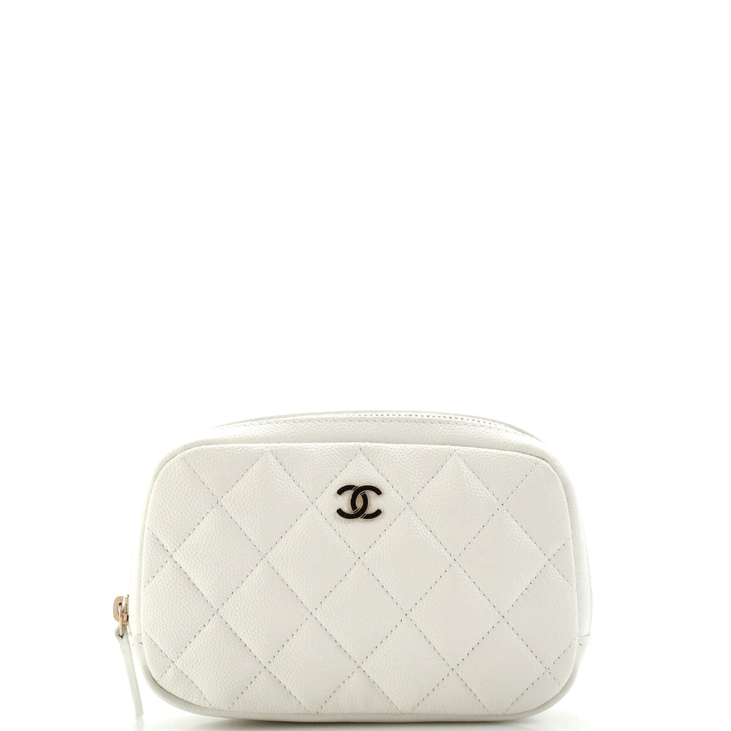 Chanel Curvy Cosmetic Pouch Quilted Caviar Small White 213721231