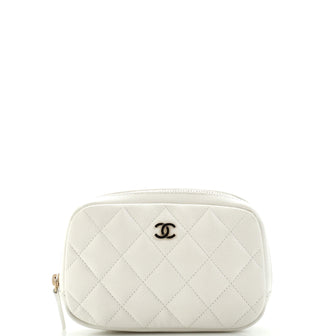 CHANEL Caviar Quilted Small Curvy Pouch Cosmetic Case White