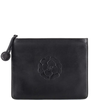 Chanel Vintage Camellia Zip Pouch Leather Small