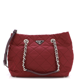 Prada Convertible Chain Tote Quilted Tessuto Medium