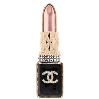 Chanel CC Lipstick Brooch Metal with Resin and Crystals