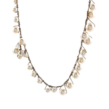 Chanel CC Single Strand Long Necklace Metal with Faux Pearls