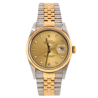 Rolex Oyster Perpetual Datejust Automatic Watch Stainless Steel and Yellow Gold with Diamond Markers 36