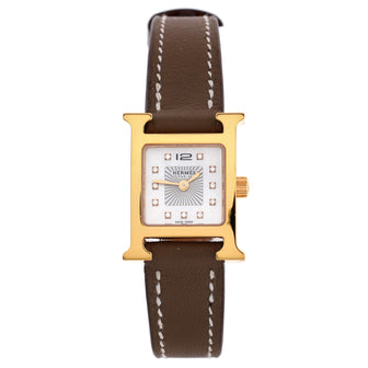 Hermes Heure H Quartz Watch Plated Metal and Leather with Diamond Markers 17