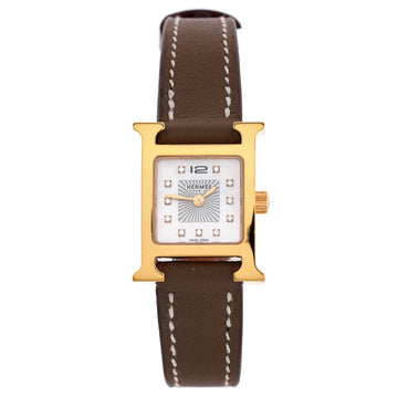 Hermes Heure H Quartz Watch Plated Metal and Leather with Diamond Markers 17