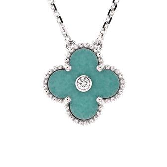 Van Cleef & Arpels Vintage Alhambra Pendant Necklace 18K White Gold and Green Celadon Sevres Porcelain with Diamond