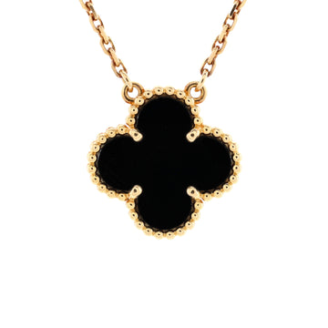 Van Cleef & Arpels Vintage Alhambra Pendant Necklace 18K Yellow Gold and Onyx
