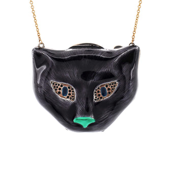 Gucci Garden Cat Minaudiere Necklace 18K Yellow Gold with Metal and Enamel