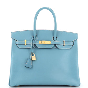 Hermes Birkin Handbag Blue Epsom with Gold Hardware 35