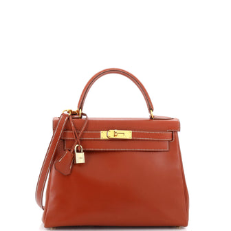 Hermes Kelly Handbag Orange Box Calf with Gold Hardware 28