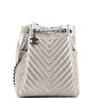Chanel Urban Spirit Drawstring Bag Chevron Iridescent Calfskin Small