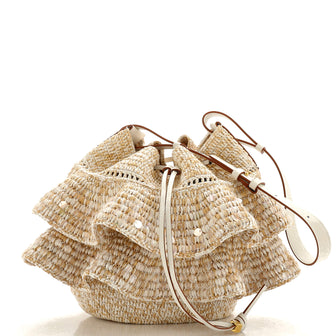Loewe Paula's Ibiza Ruffle Balloon Bucket Bag Raffia with Sequins