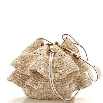 Loewe Paula's Ibiza Ruffle Balloon Bucket Bag Raffia with Sequins