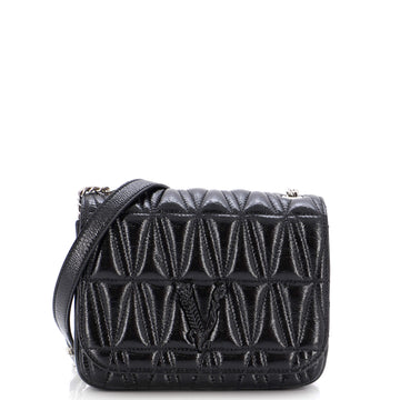 Versace Virtus Chain Flap Shoulder Bag Quilted Patent Small