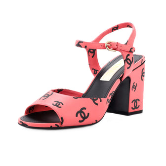Chanel Women's All Over CC Heeled Sandals Printed Leather