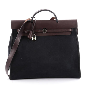 Hermes Herbag Zip Leather and Toile 39 Black 2138103
