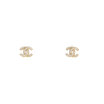 Chanel CC Stud Earrings Metal with Crystals