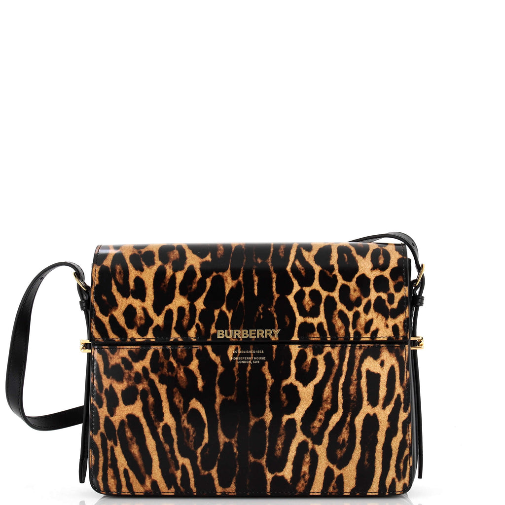 Burberry Grace Leopard Print Leather Shoulder Bag