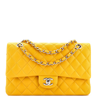Chanel Classic Double Flap Bag Quilted Lambskin Medium Yellow 2138353