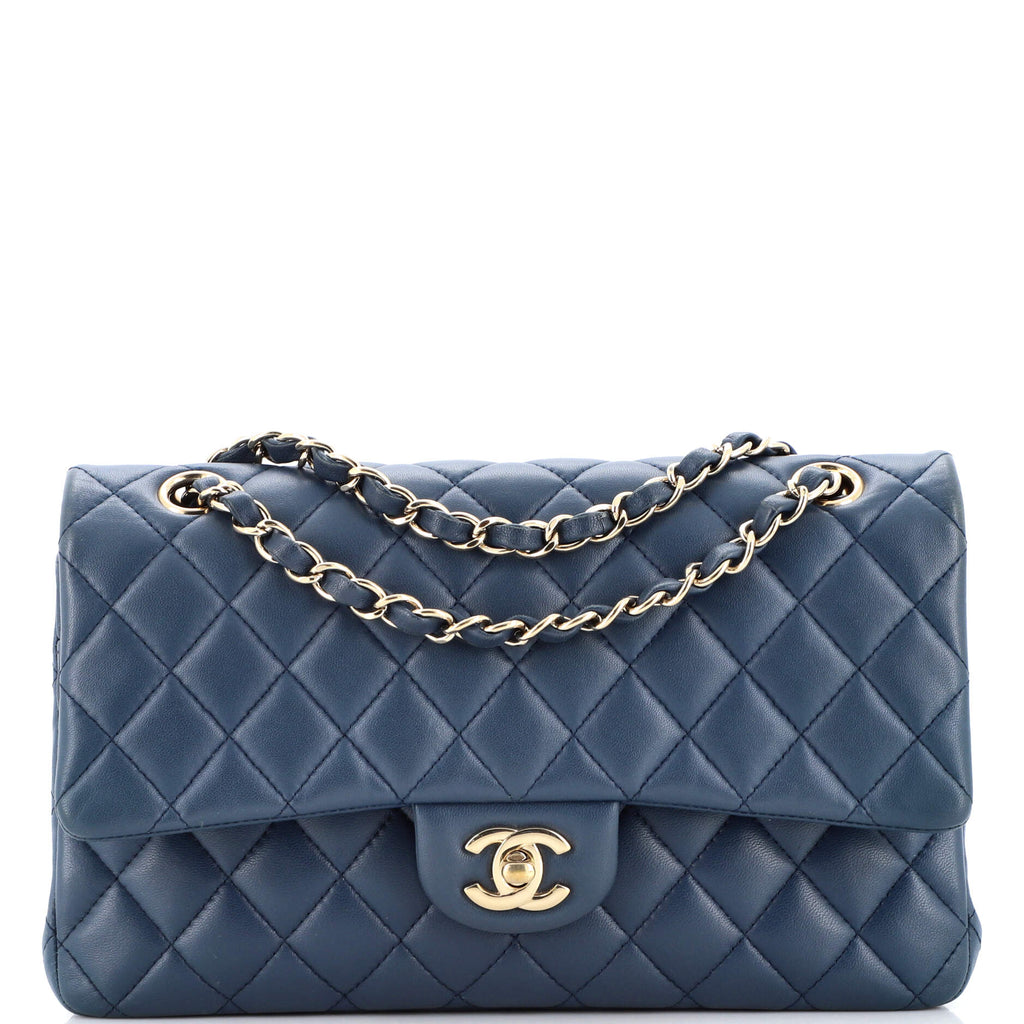 Chanel Classic Double Flap Bag Quilted Lambskin Medium Blue 2138354
