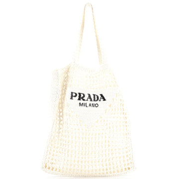 Prada Triangle Logo Open Tote Raffia